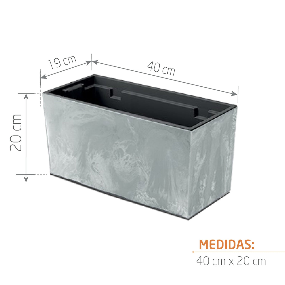 Matera Urbi Case W Beton Gris Concreto 40x20cm Rectangular Para Barandas - Materas y Macetas | Bylmo