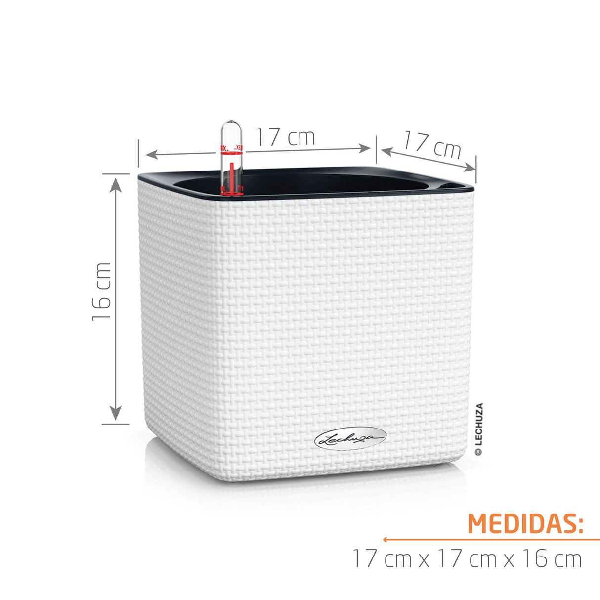Matera Cube Blanco 17x16cm Cuadrada De Escritorio Con Sistema de Riego Automático - Materas y Macetas | Bylmo