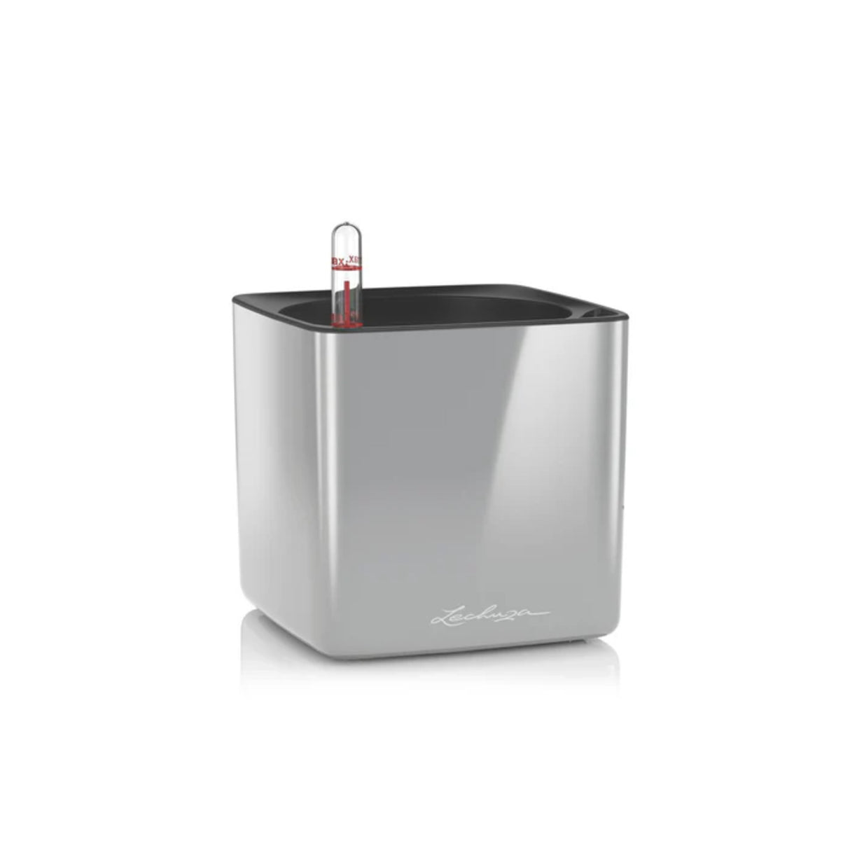 Matera Cube Plata 14x14cm Cuadrada De Escritorio Con Sistema de Riego Automático - Materas y Macetas | Bylmo