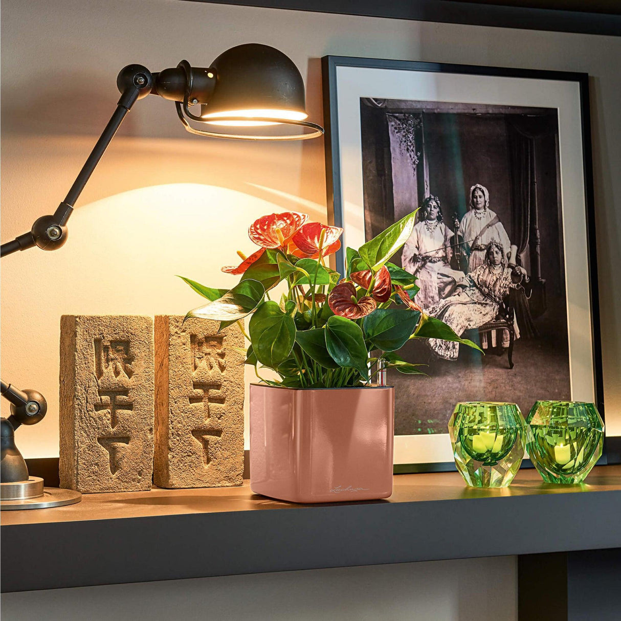 Matera Cube Cobre 14x14cm Cuadrada De Escritorio Con Sistema de Riego Automático - Materas y Macetas | Bylmo