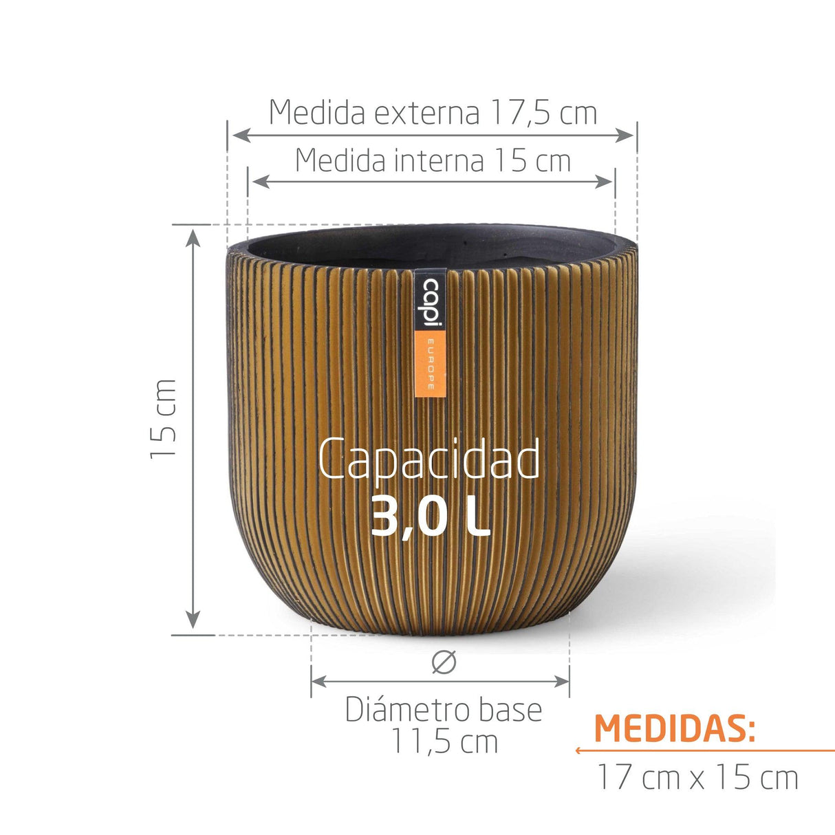 Matera Conic Round Groove Oro 17x15cm Cónica De Escritorio - Materas y Macetas | Bylmo