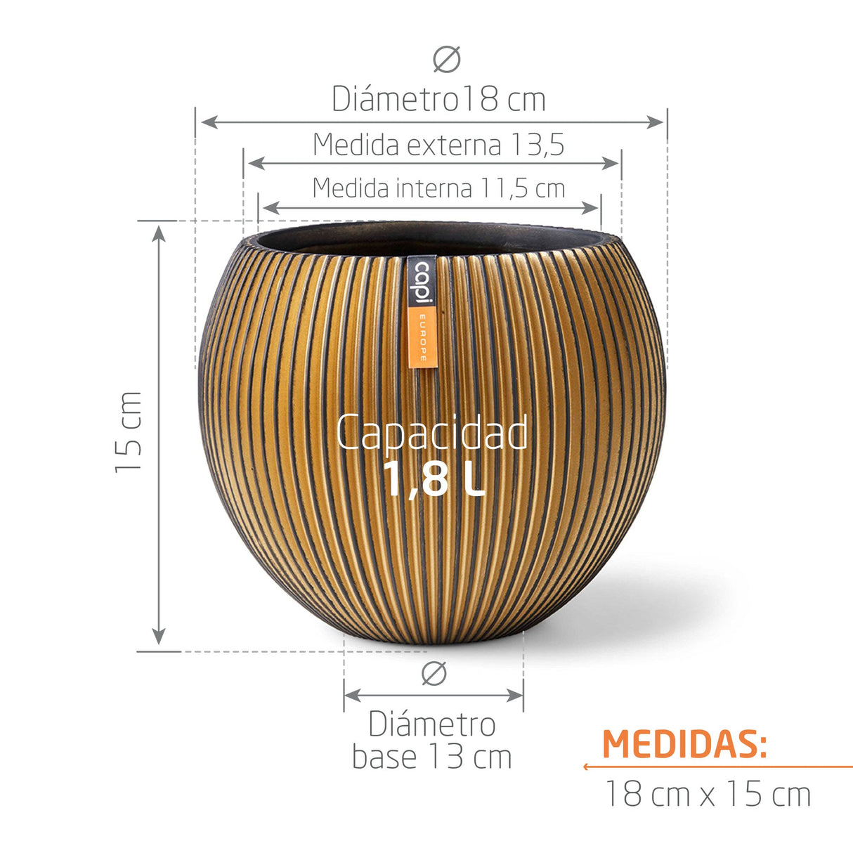 Matera Ball Groove Oro 18x15cm Cónica De Escritorio - Materas y Macetas | Bylmo