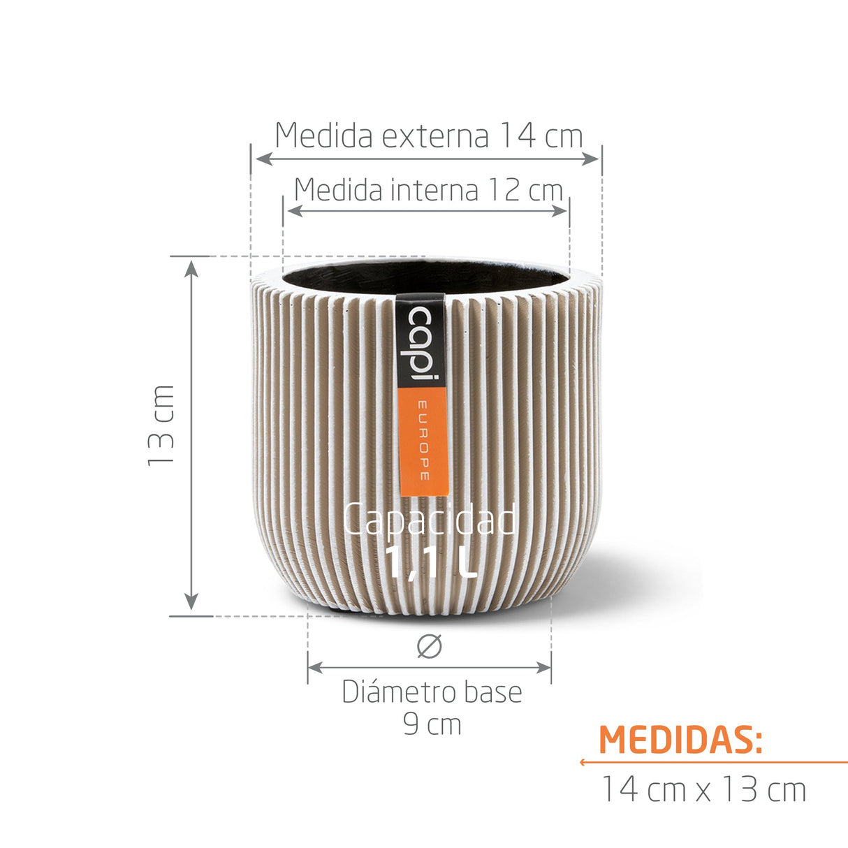 Matera Conic Round Groove Marfil 14x13cm Cónica De Escritorio - Materas y Macetas | Bylmo