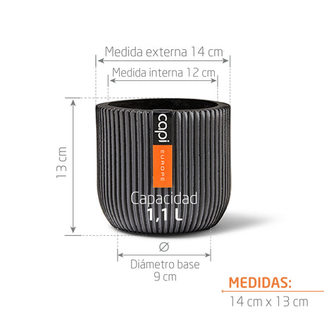 Matera Conic Round Groove Negro 14x13cm Cónica De Escritorio - Materas y Macetas | Bylmo