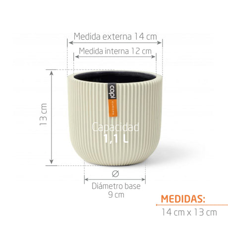 Matera Conic Round Groove Beige 14x13cm Cónica De Escritorio - Materas y Macetas | Bylmo