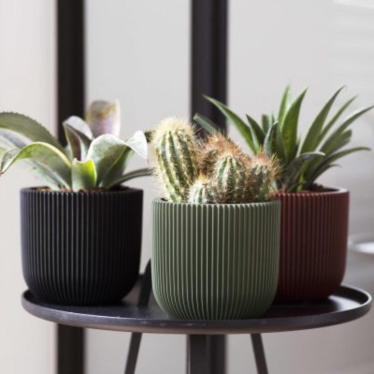 Matera Conic Round Groove Verde 17x15cm Cónica De Escritorio - Materas y Macetas | Bylmo