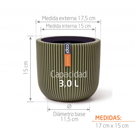 Matera Conic Round Groove Verde 17x15cm Cónica De Escritorio - Materas y Macetas | Bylmo