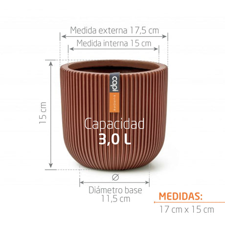 Matera Conic Round Groove Rojo 17x15cm Cónica De Escritorio - Materas y Macetas | Bylmo