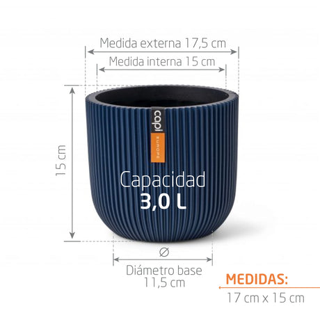 Matera Conic Round Groove Azul Oscuro 17x15cm Cónica De Escritorio - Materas y Macetas | Bylmo