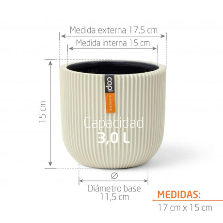 Matera Conic Round Groove Beige 17x15cm Cónica De Escritorio - Materas y Macetas | Bylmo