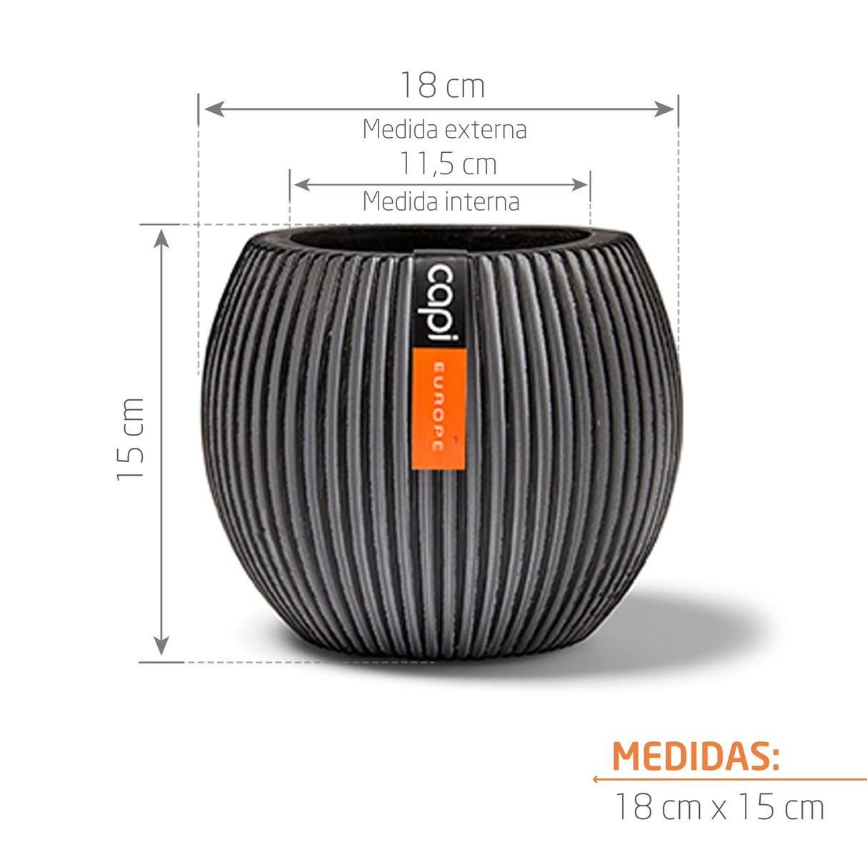 Matera Ball Groove Negro 18x15cm Cónica De Escritorio - Materas y Macetas | Bylmo