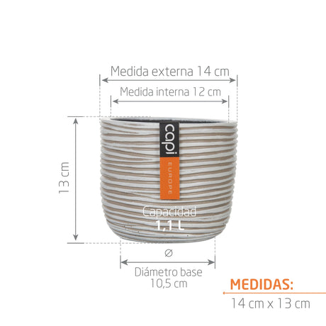 Matera Conic Round Rib Marfil 14x12cm Cónica De Escritorio - Materas y Macetas | Bylmo
