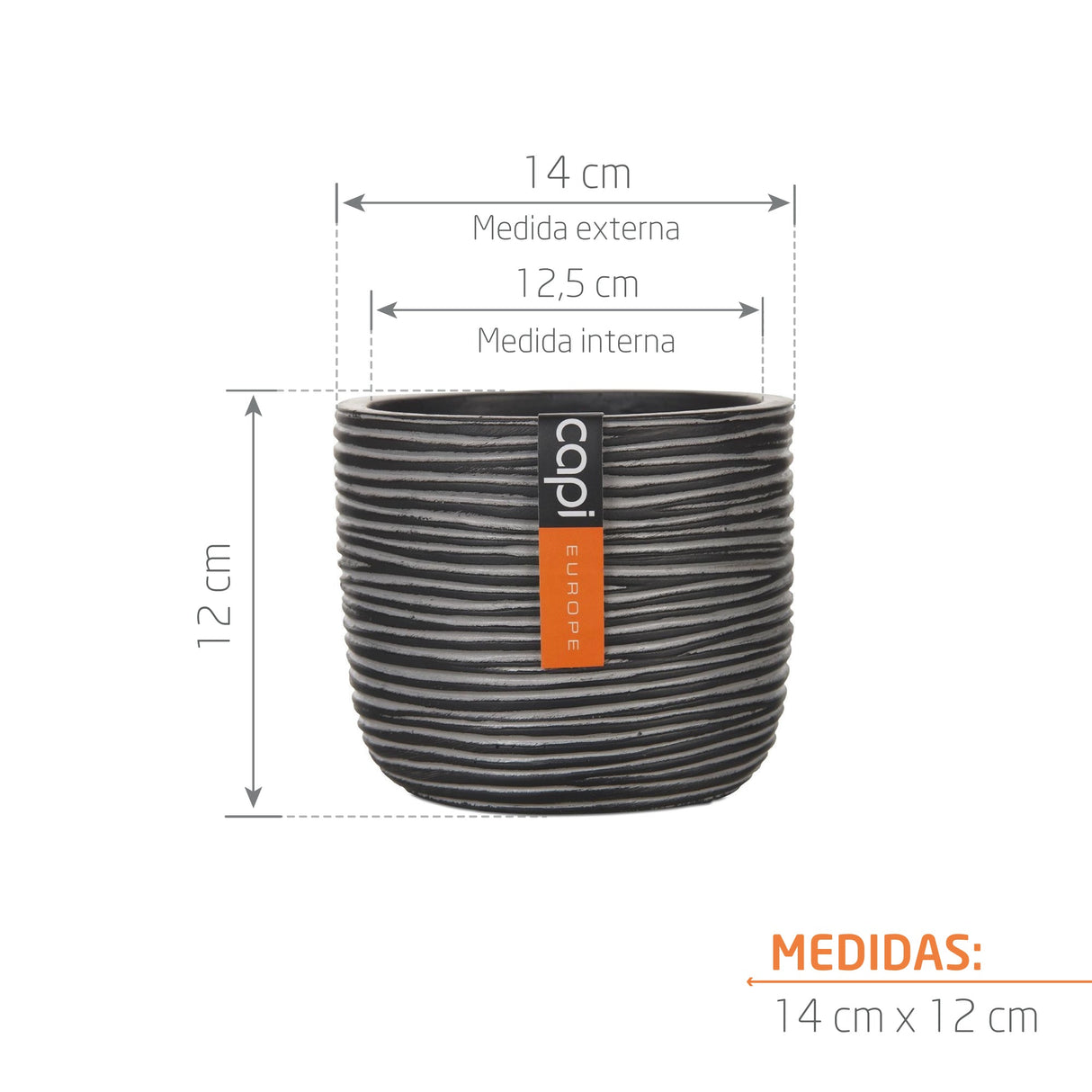 Matera Conic Round Rib Negro 14x12cm Cónica De Escritorio - Materas y Macetas | Bylmo