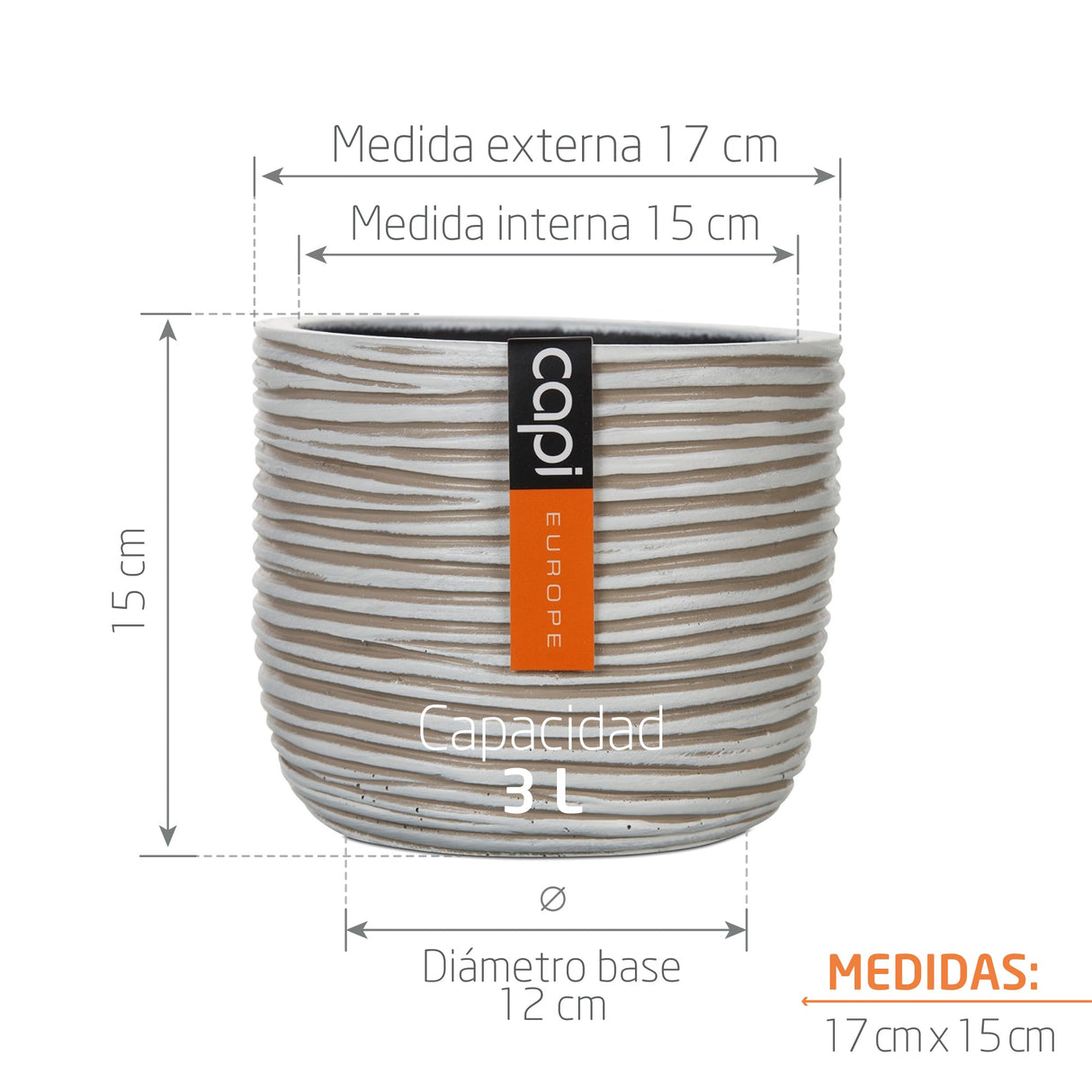 Matera Conic Round Rib Marfil 17x15cm Cónica De Escritorio - Materas y Macetas | Bylmo