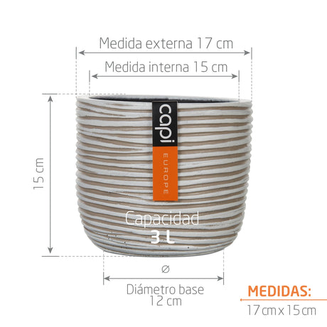 Matera Conic Round Rib Marfil 17x15cm Cónica De Escritorio - Materas y Macetas | Bylmo