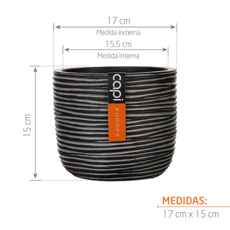 Matera Conic Round Rib Negro 17x15cm Cónica De Escritorio - Materas y Macetas | Bylmo