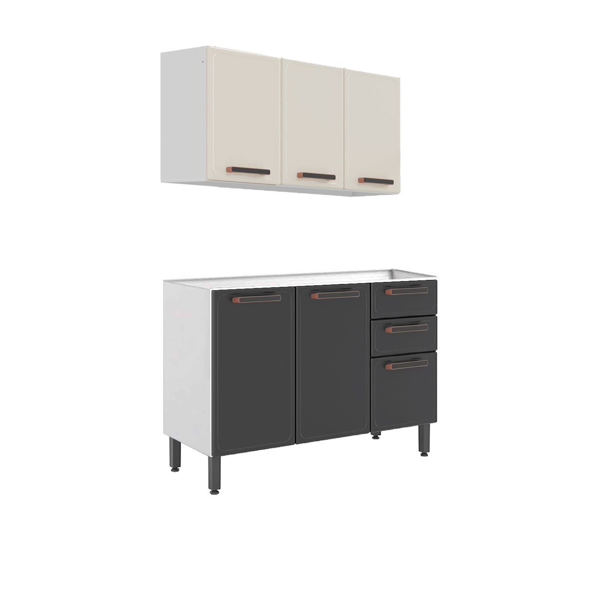 Cocina Integral Gris y Beige 120x89cm Sin Mesón Sin Pozuelo Centro - Cocinas | Bylmo