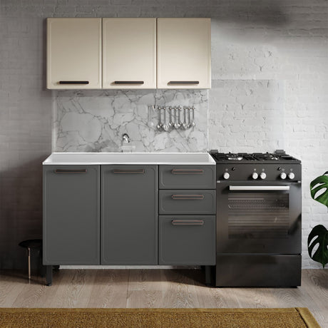 Cocina Integral Gris y Beige 120x89cm Sin Mesón Sin Pozuelo Centro - Cocinas | Bylmo