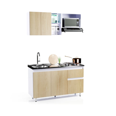 Cocina Integral Rovere y Blanco 150x87.5cm Sin Mesón Sin Pozuelo Ambos Izquierda O Derecha - Cocinas | Bylmo