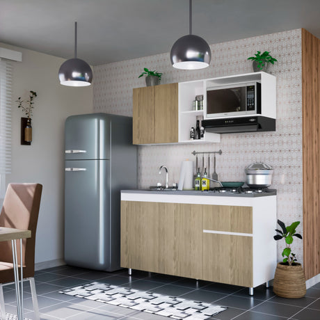 Cocina Integral Rovere y Blanco 150x87.5cm Sin Mesón Sin Pozuelo Ambos Izquierda O Derecha - Cocinas | Bylmo