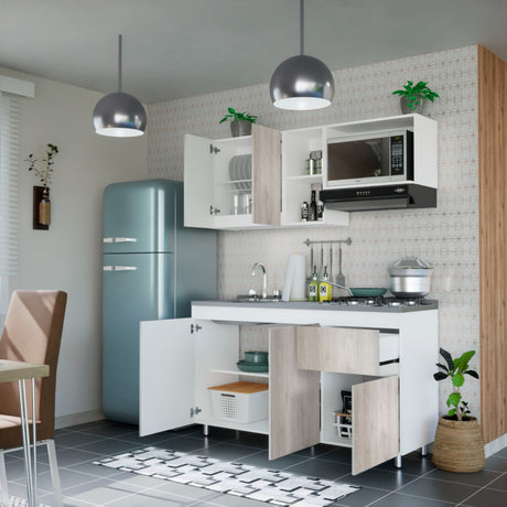 Cocina Integral Ceniza y Blanco 150x87.5cm Sin Mesón Sin Pozuelo Ambos Izquierda O Derecha - Cocinas | Bylmo