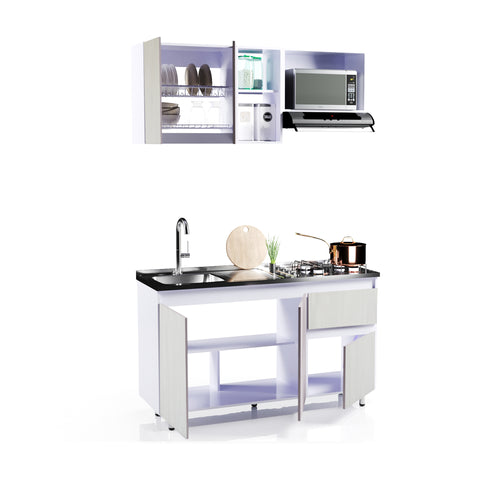 Cocina Integral Niebla Y Blanco 150x87.5cm Con Mesón Con Pozuelo Izquierda