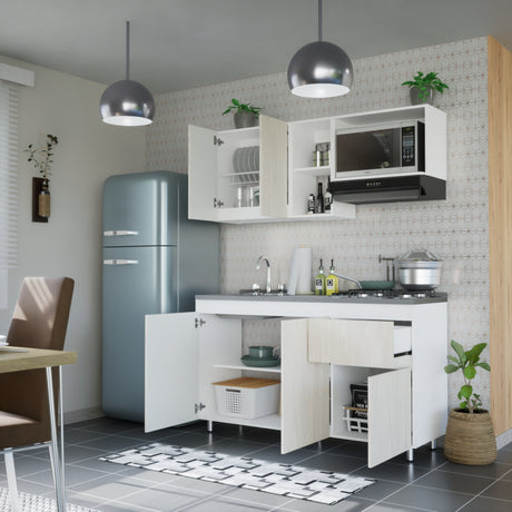 Cocina Integral Niebla y Blanco 150x87.5cm Con Mesón Con Pozuelo Izquierda - Cocinas | Bylmo