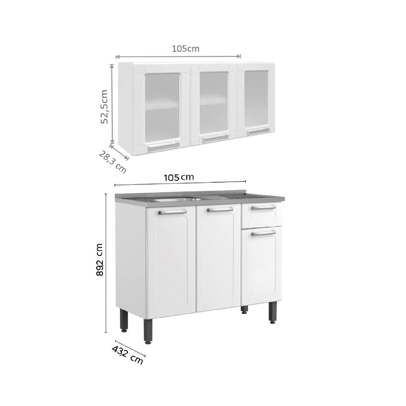 Cocina Integral Blanco 105x89.2cm Con Mesón Con Pozuelo Izquierda