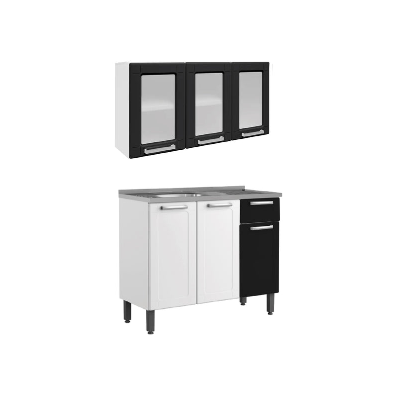 Cocina Integral Blanco Y Negro 105x89.2cm Con Mesón Con Pozuelo Izquierda