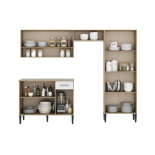 Cocina Integral Roble Y Blanco 105x89cm Con Mesón Sin Pozuelo Sin Perforacion