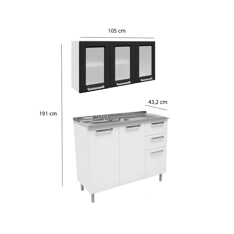 Cocina Integral Blanco Y Negro 105x85.3cm Con Mesón Con Pozuelo Izquierda