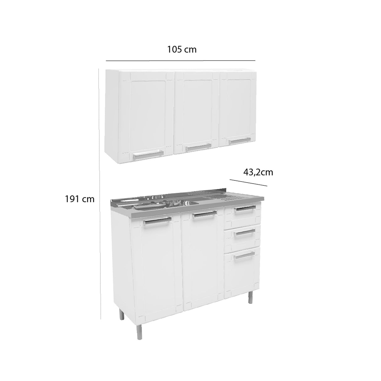 Cocina Integral Blanco 105x85.3cm Con Mesón Con Pozuelo Izquierda - Cocinas | Bylmo