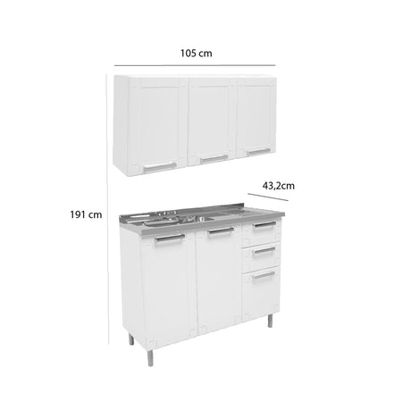 Cocina Integral Blanco 105x85.3cm Con Mesón Con Pozuelo Izquierda - Cocinas | Bylmo