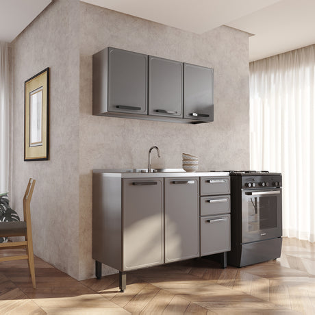 Cocina Integral Gris 120x89cm Con Mesón Con Pozuelo Centro - Cocinas | Bylmo