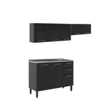 Cocina Integral Gris 200x89cm Con Mesón Con Pozuelo Centro y Puerta de Vidrio - Cocinas | Bylmo