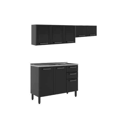 Cocina Integral Gris 200x89cm Con Mesón Con Pozuelo Centro y Puerta de Vidrio - Cocinas | Bylmo