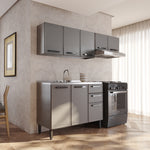 Cocina Integral Gris 200x89cm Con Mesón Con Pozuelo Centro