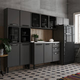 Cocina Integral Gris 280x89cm Con Mesón Con Pozuelo Centro y Puerta de Vidrio - Cocinas | Bylmo