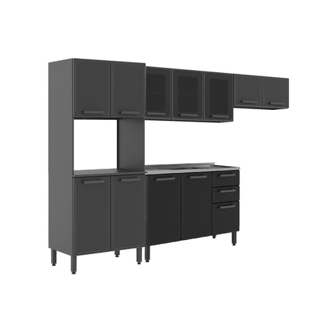 Cocina Integral Gris 280x89cm Con Mesón Con Pozuelo Centro y Espacio para Microondas - Cocinas | Bylmo