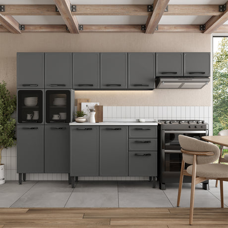 Cocina Integral Gris 120x89cm Con Mesón Con Pozuelo Centro y Vidrio Ahumado - Cocinas | Bylmo