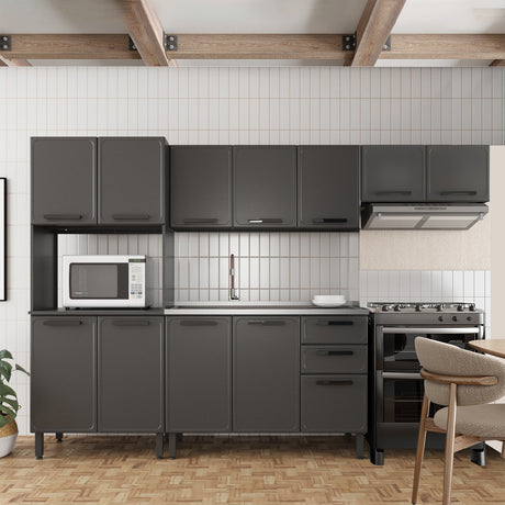 Cocina Integral Gris 120x89cm Con Mesón Con Pozuelo Centro y Espacio para Microondas - Cocinas | Bylmo