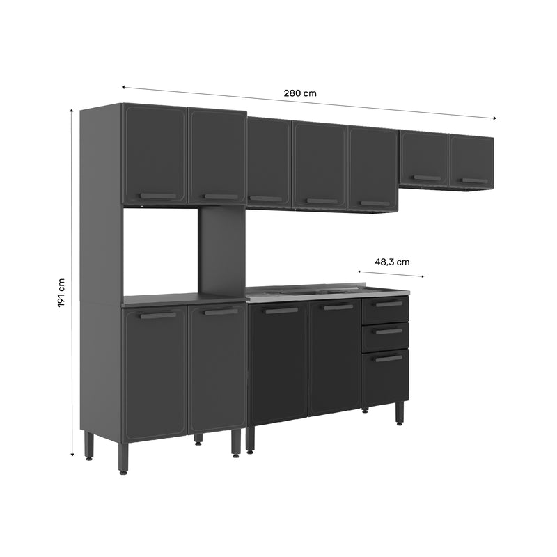 Cocina Integral Gris 120x89cm Con Mesón Con Pozuelo Centro Y Espacio Para Microondas