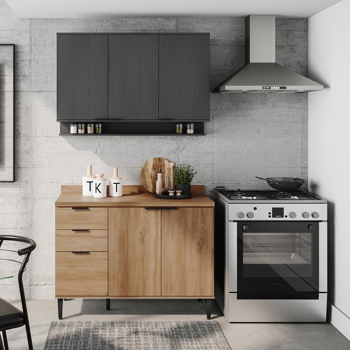 Cocina Integral Freijo y Grafito 120x87.5cm Con Mesón Sin Pozuelo - Cocinas | Bylmo