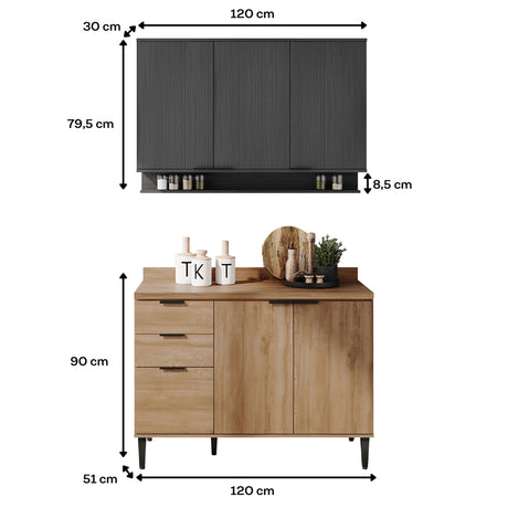 Cocina Integral Freijo y Grafito 120x87.5cm Con Mesón Sin Pozuelo - Cocinas | Bylmo