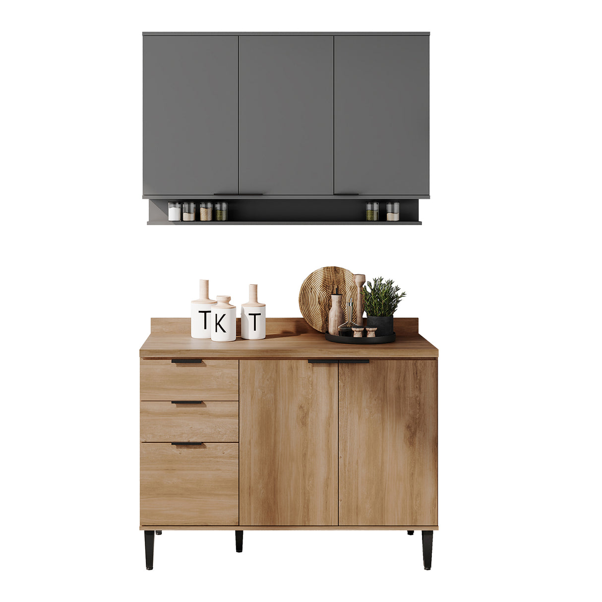 Cocina Integral Freijo y Gris 120x87.5cm Con Mesón Sin Pozuelo - Cocinas | Bylmo