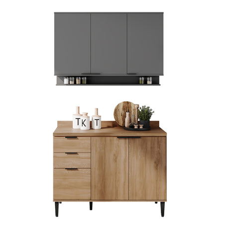 Cocina Integral Freijo y Gris 120x87.5cm Con Mesón Sin Pozuelo - Cocinas | Bylmo