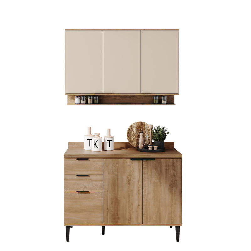 Cocina Integral Freijo Y Beige 120x87.5cm Con Mesón Sin Pozuelo