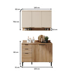 Cocina Integral Freijo Y Beige 120x87.5cm Con Mesón Sin Pozuelo