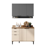 Cocina Integral Beige y Gris 120x87.5cm Con Mesón Sin Pozuelo - Cocinas | Bylmo