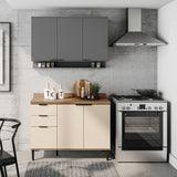 Cocina Integral Beige y Gris 120x87.5cm Con Mesón Sin Pozuelo - Cocinas | Bylmo